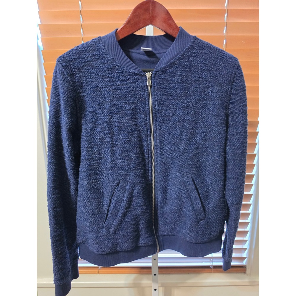 Old Navy Active Womens Navy Blue Textured Knit Full Zip Bomber Jacket Size M